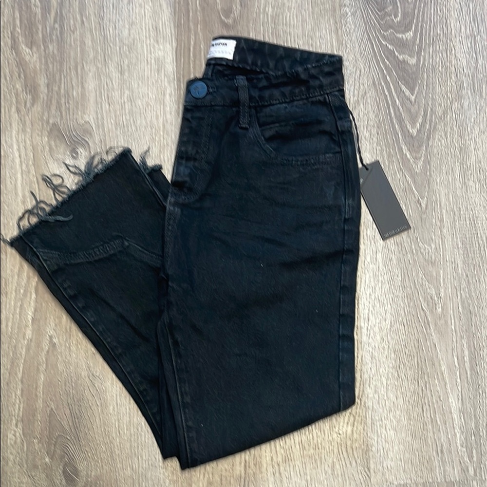 One Teaspoon Black Cropped Jeans with Frayed Hem
